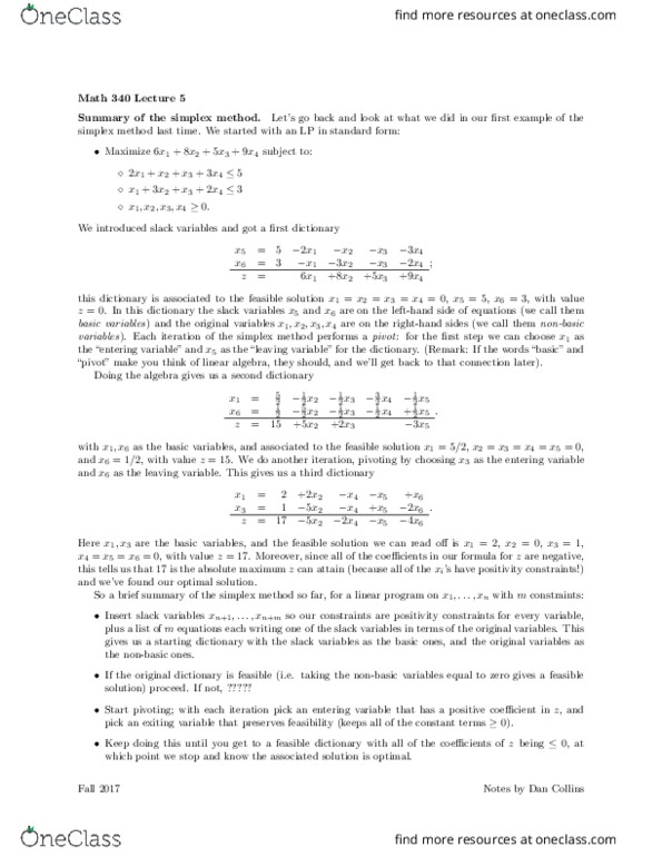 MATH 340 Lecture Notes - Lecture 5: Linear Algebra, Linear Programming thumbnail