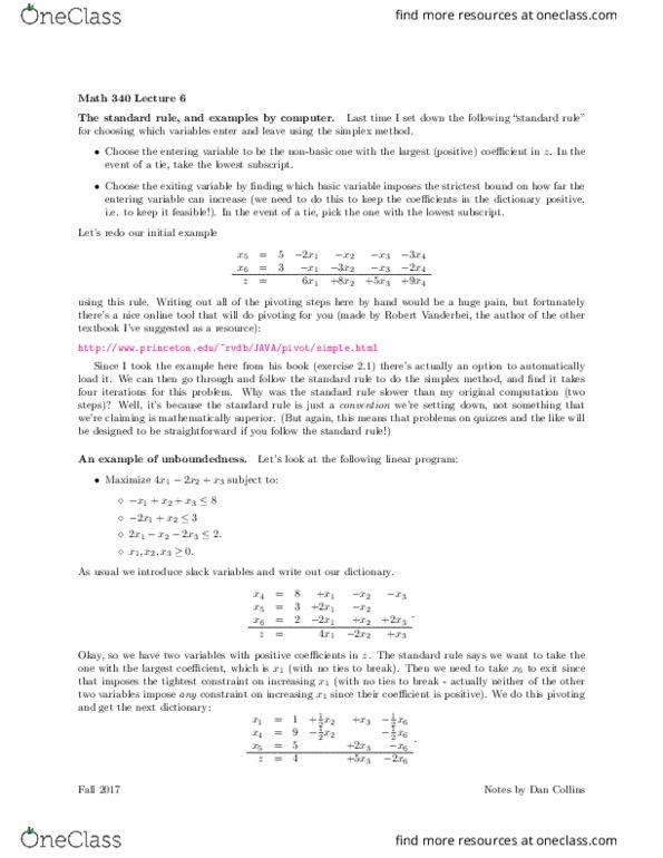 MATH 340 Lecture Notes - Lecture 6: Linear Programming thumbnail