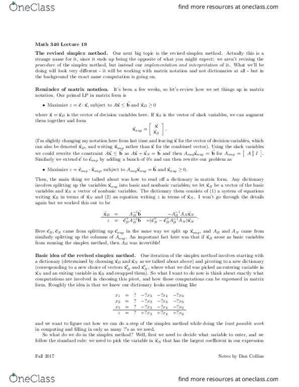 MATH 340 Lecture Notes - Lecture 19: Linear Algebra, Row And Column Vectors thumbnail