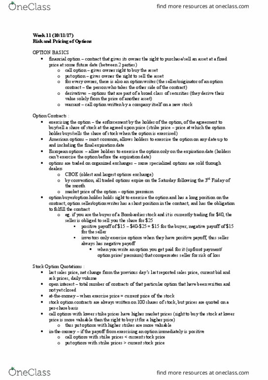 MGCR 341 Lecture Notes - Lecture 7: Call Option, Risk-Free Interest Rate, Portfolio Insurance thumbnail