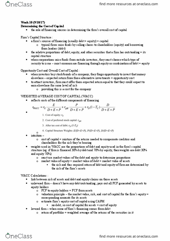 MGCR 341 Lecture Notes - Lecture 6: Preferred Stock, Weighted Arithmetic Mean, Market Risk thumbnail