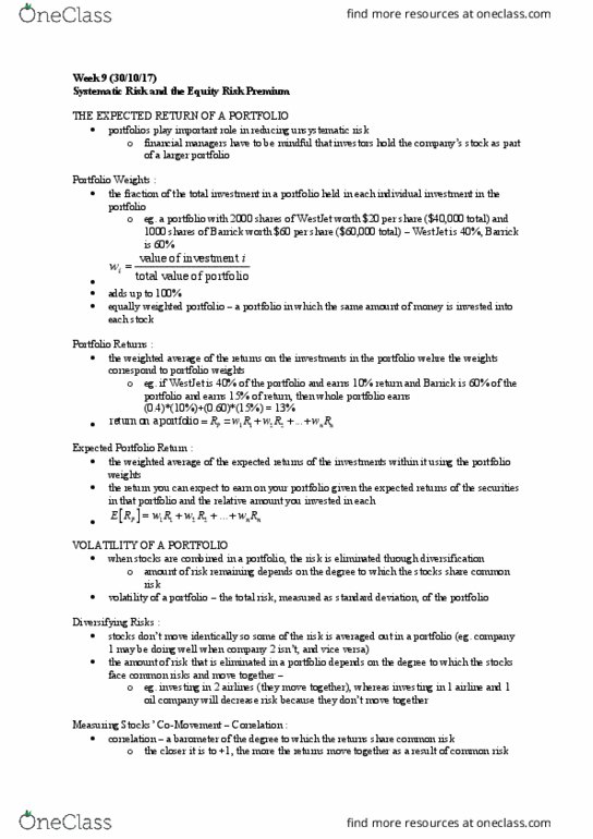 MGCR 341 Lecture Notes - Lecture 5: Capital Asset, Market Capitalization, Risk-Free Interest Rate thumbnail