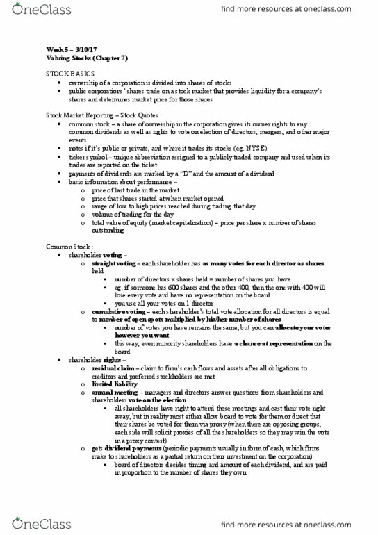 MGCR 341 Lecture Notes - Lecture 2: Financial Statement, Weighted Arithmetic Mean, Proxy Fight thumbnail