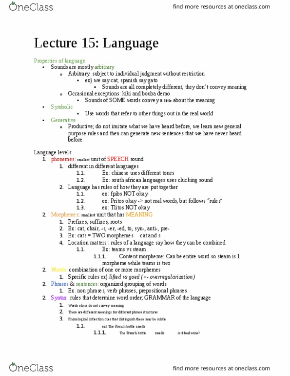 PSYCH 240 Lecture Notes - Lecture 15: Speech Perception, Parietal Lobe, Frontal Lobe thumbnail