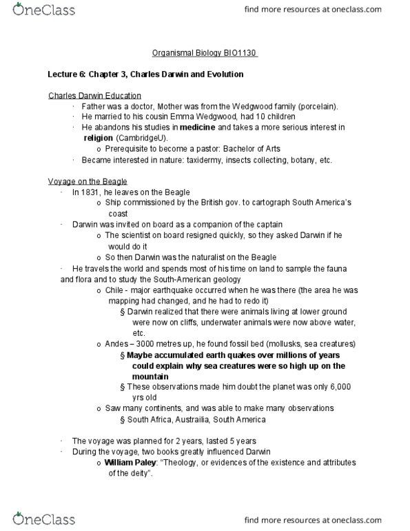 BIO 1130 Lecture Notes - Lecture 6: Intelligent Design, Environmental Determinism, California Sea Lion thumbnail