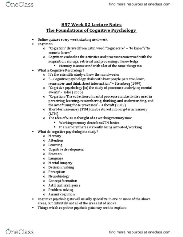 PSYB57H3 Lecture Notes - Lecture 2: Cognitive Neuroscience, Psychophysics, Connectionism thumbnail