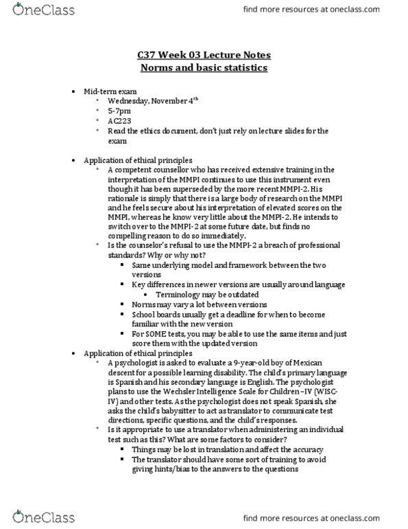 PSYC37H3 Lecture Notes - Lecture 3: Skewness, Quartile, Standard Deviation thumbnail
