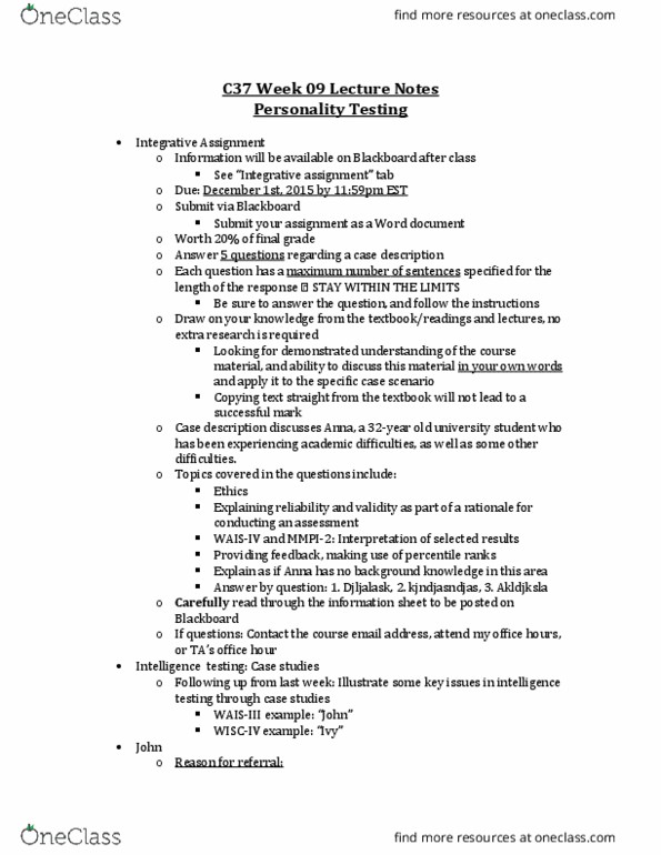 PSYC37H3 Lecture Notes - Lecture 9: Anti-Social Behaviour, Impulsivity, Trin thumbnail
