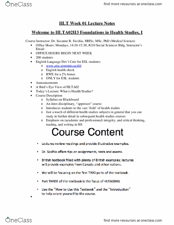 HLTA02H3 Lecture Notes - Lecture 1: Linear Model, Global Health, Scientific Method thumbnail