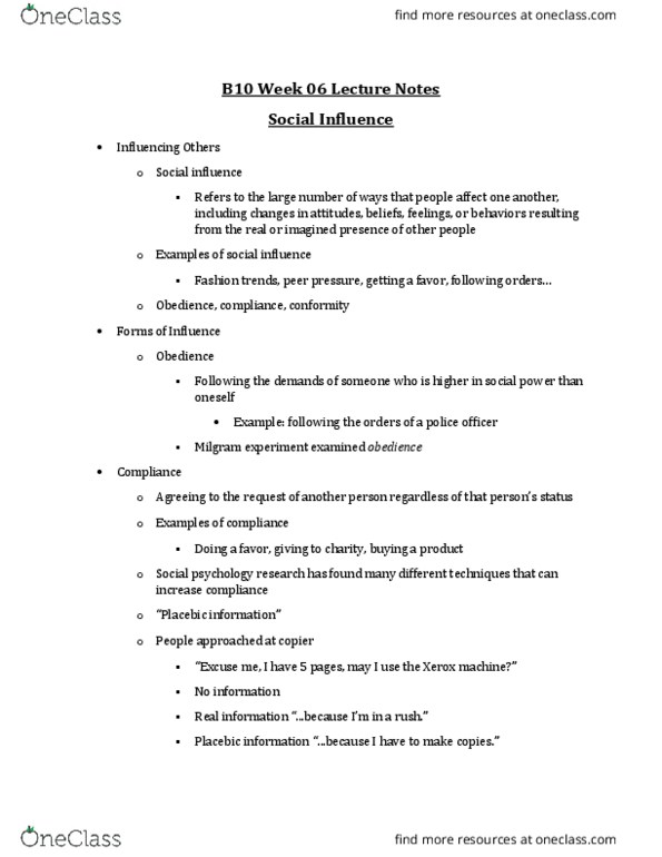 PSYB10H3 Lecture Notes - Lecture 6: Construals, Normative Social Influence, Audio Feedback thumbnail