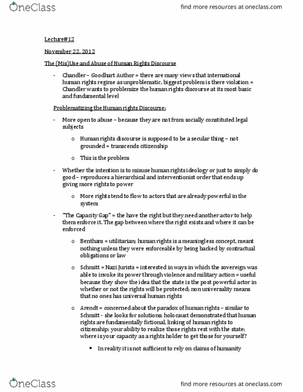 Political Science 3388E Lecture Notes - Lecture 12: Moral Authority, Natural And Legal Rights, United Nations Economic And Social Council thumbnail