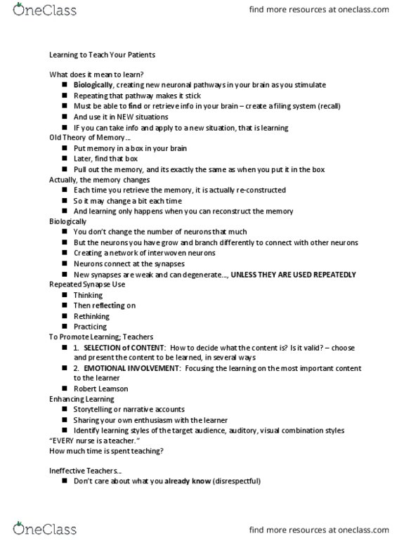 NURS 3234 Lecture Notes - Lecture 25: Interpersonal Communication, Nursing Process thumbnail