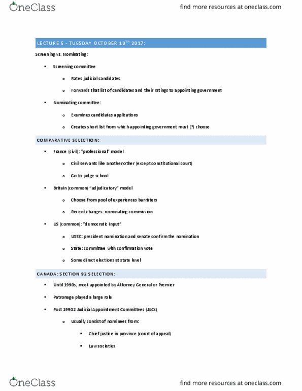 POLS 3130 Lecture Notes - Lecture 5: Marshall Rothstein, Liberal Democracy, Peter Hogg thumbnail