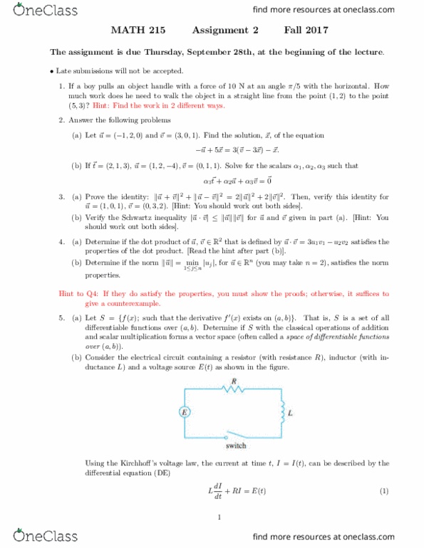 MATH215 Lecture Notes - Lecture 2: Scalar Multiplication, Dot Product, Kirchhoff'S Circuit Laws thumbnail