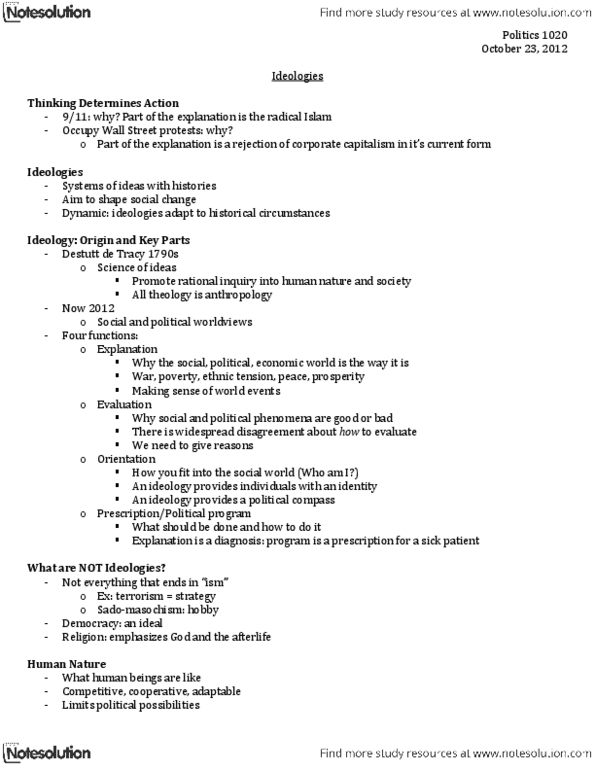 Political Science 1020E Lecture Notes - Political Compass, Sadomasochism, Antoine Destutt De Tracy thumbnail