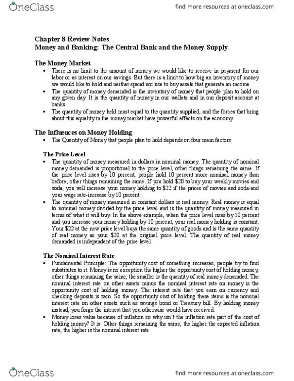 ECON 1012 Lecture Notes - Lecture 25: Monetary Base, Excess Reserves, Loanable Funds thumbnail