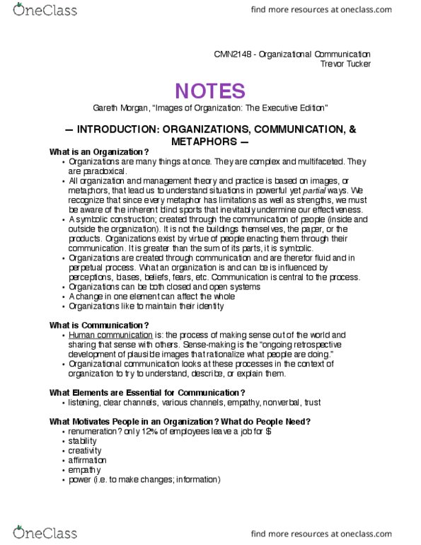 CMN 2148 Chapter Notes - Chapter 1-6: Organizational Communication, Instrumental And Value Rationality, Organizational Chart thumbnail
