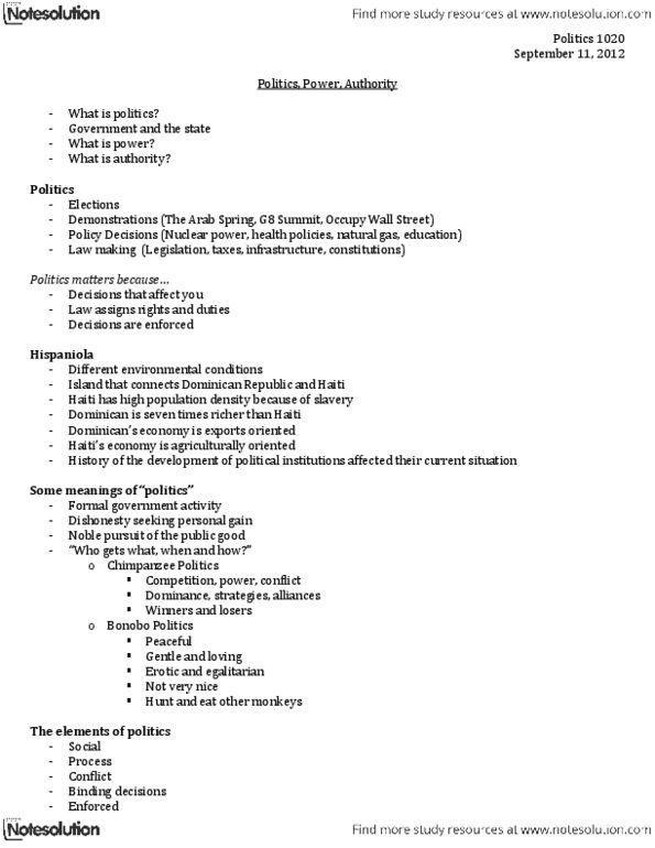 Political Science 1020E Lecture Notes - Hard Power, Collective Action, Arab Spring thumbnail