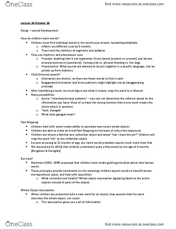 LING 321 Lecture Notes - Lecture 14: Baby Talk, Phonotactics thumbnail