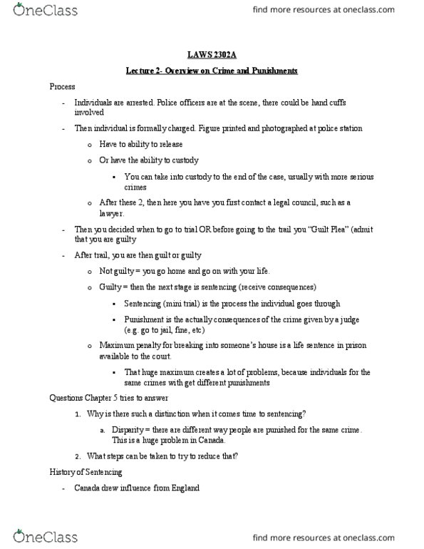 LAWS 2202 Lecture Notes - Lecture 2: Conditional Sentence, Sexual Assault, Dangerous Offender thumbnail