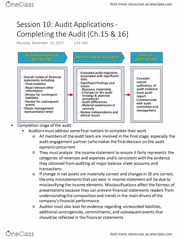 COMMERCE 4AD3 Chapter Notes - Chapter 15-16: Internal Control, Accounts Receivable, Audit Evidence thumbnail