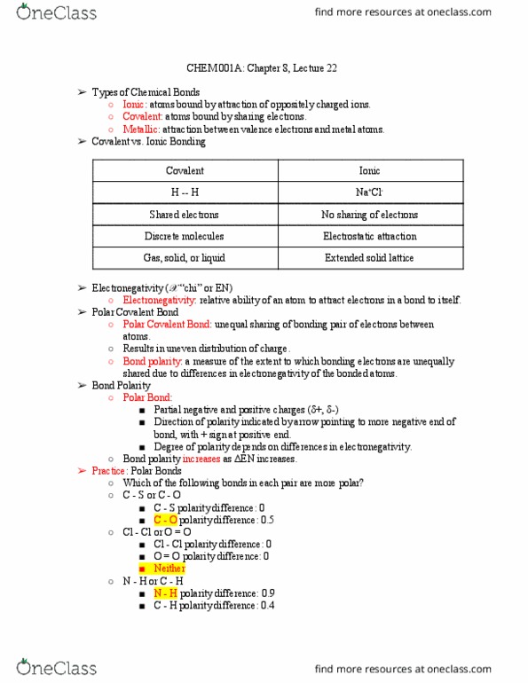 CHEM 001A Lecture Notes - Lecture 22: Lone Pair, Single Bond, Covalent Bond thumbnail