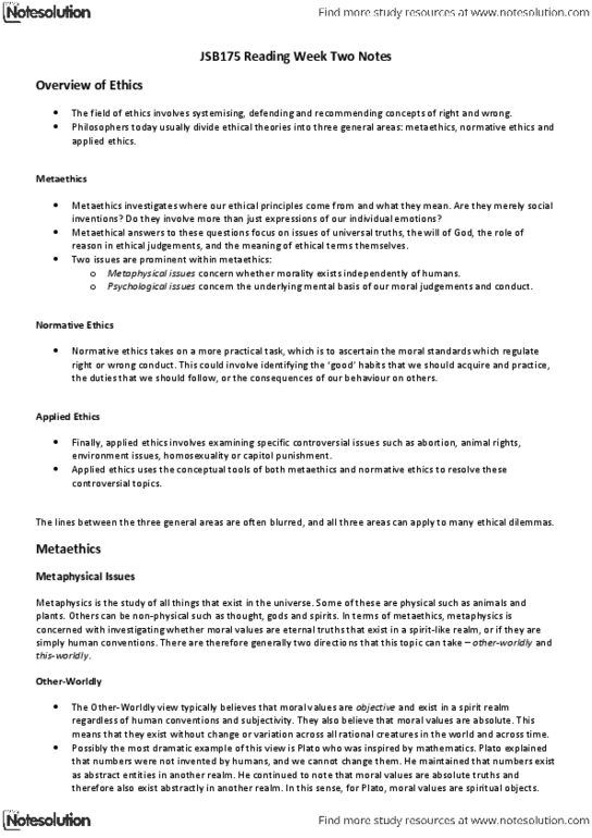 JSB171 Lecture Notes - Lecture 2: Worship God, Preference Utilitarianism, Revised Version thumbnail