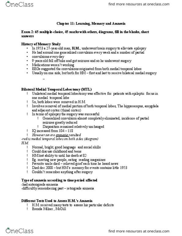 Psychology 2221B Lecture Notes - Lecture 11: Medial Dorsal Nucleus, Cranial Nerves, Phantom Limb thumbnail