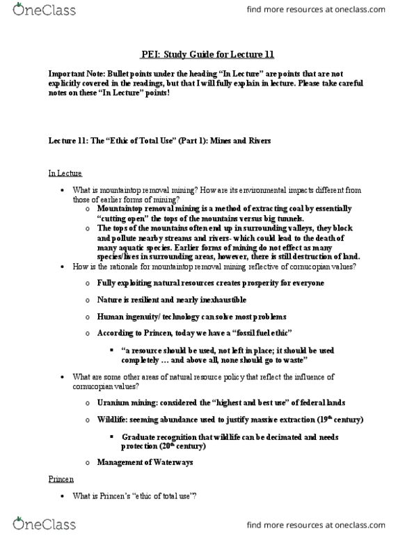 11:374:279 Lecture Notes - Lecture 11: Mountaintop Removal Mining, Cornucopian thumbnail