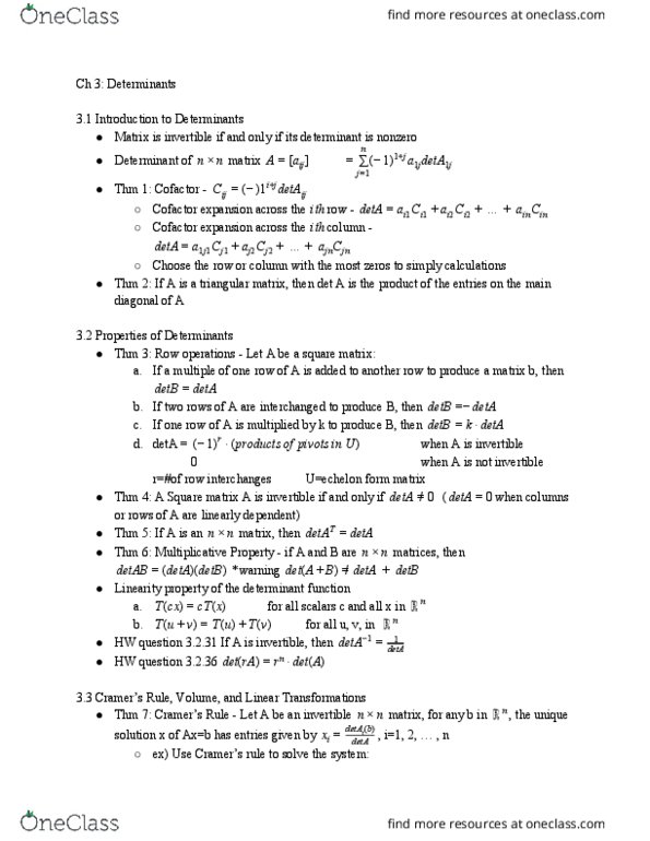 MATH 2210Q Chapter Notes - Chapter 3: Parallelepiped, Volme, Laplace Expansion thumbnail