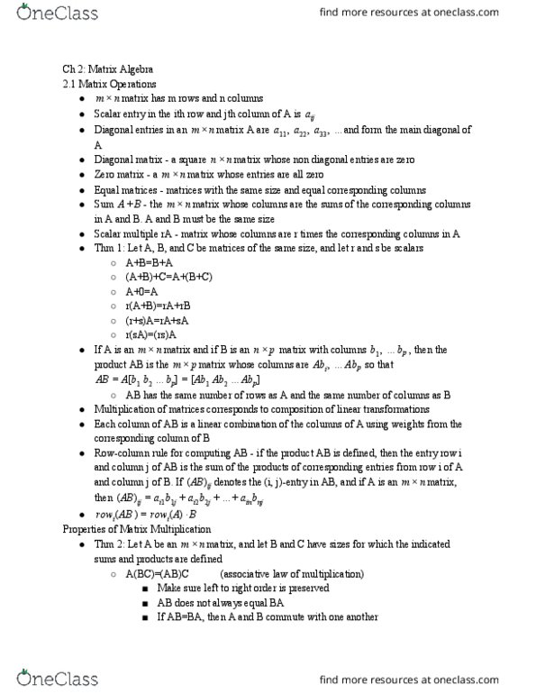 MATH 2210Q Chapter Notes - Chapter 2: Augmented Matrix, Standard Basis, Gaussian Elimination thumbnail