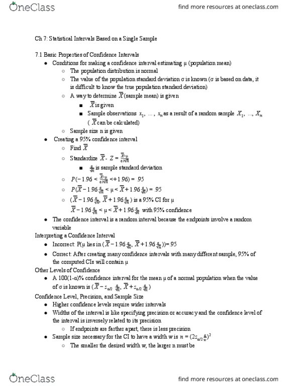 STAT 3025Q Chapter Notes - Chapter 7: Prediction Interval, Central Limit Theorem, Normal Distribution thumbnail