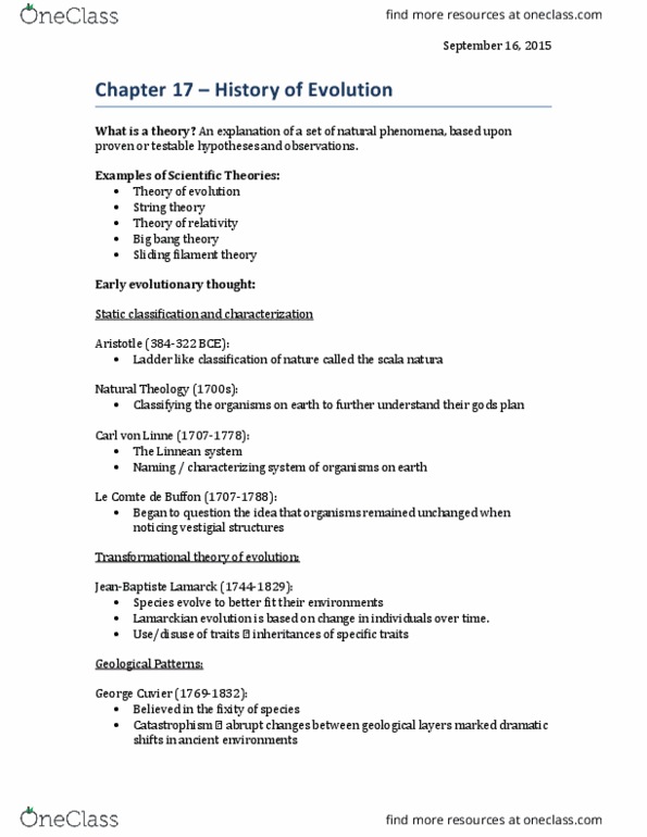 Biology 1201A Lecture Notes - Lecture 17: Carl Linnaeus, Georges-Louis Leclerc, Comte De Buffon, Sliding Filament Theory thumbnail