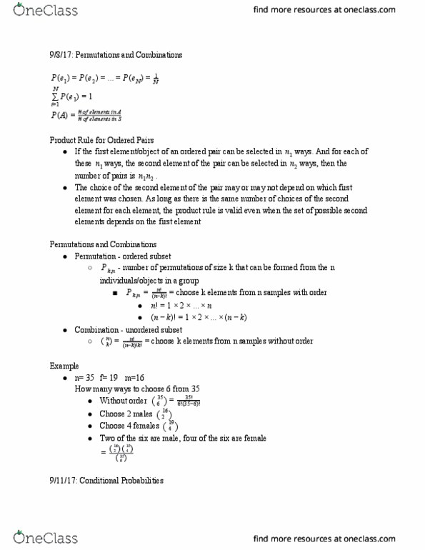STAT 3025Q Lecture Notes - Lecture 5: Conditional Probability, Product Rule thumbnail