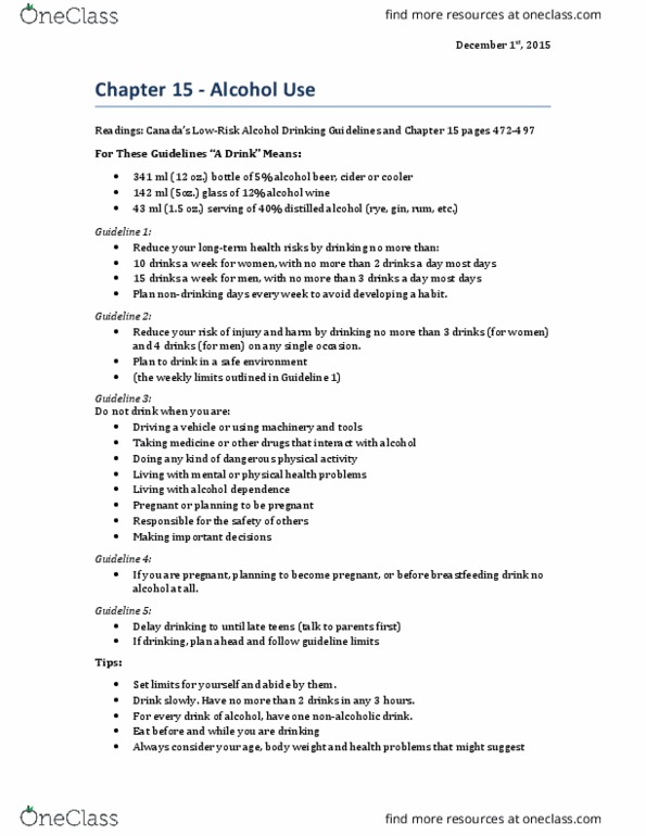 Health Sciences 1001A/B Lecture Notes - Lecture 15: Binge Drinking, Miscarriage, Water Content thumbnail