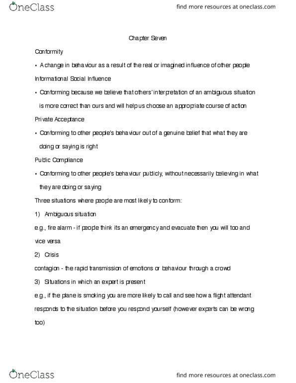 Psychology 2720A/B Chapter Notes - Chapter 7: Idiosyncrasy, Mass Psychogenic Illness, Norm (Social) thumbnail