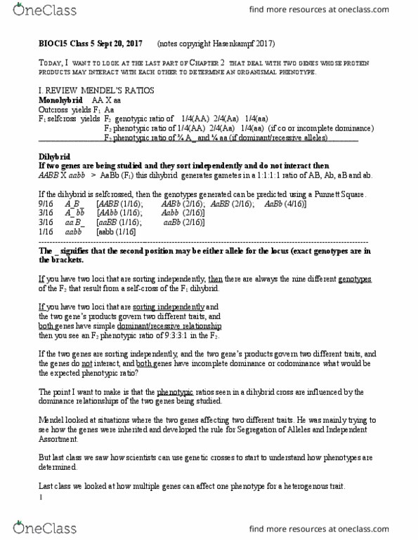 HISC45H3 Lecture Notes - Lecture 1: Mt-Nd1, Pleiotropy, Quantitative Genetics thumbnail