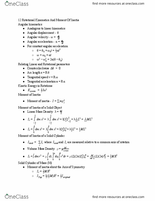 PHYS 1501Q Chapter Notes - Chapter 12, 13: Cross Product, Angular Acceleration, Angular Displacement thumbnail