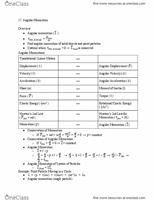 PHYS 1501Q Chapter Notes - Chapter 17: Angular Velocity thumbnail