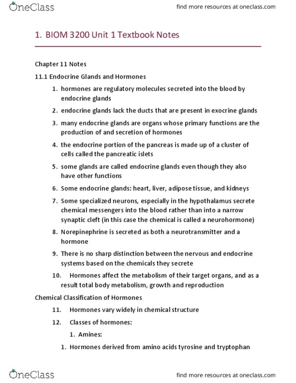 BIOM 3200 Chapter Notes - Chapter 1: Phospholipid, Vasoconstriction, Lipogenesis thumbnail