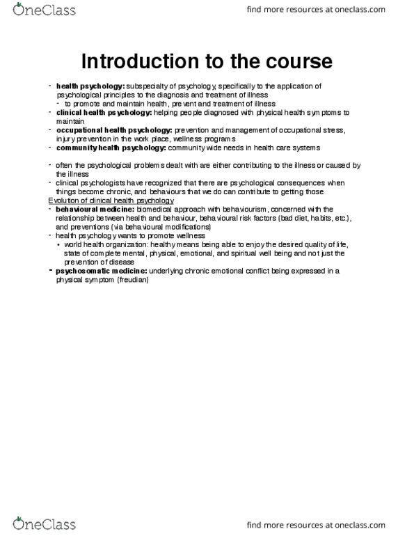 PSYC 3170 Lecture Notes - Lecture 1: Occupational Stress, Behaviorism, Psychosomatic Medicine thumbnail