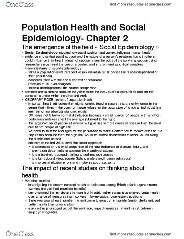 PSYC 3125 Chapter Notes - Chapter 2: Relative Risk, Sick Individuals, Whitehall Study thumbnail