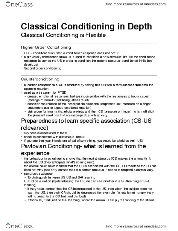 PSYC 3410 Lecture Notes - Lecture 3: Classical Conditioning, Posttraumatic Stress Disorder thumbnail