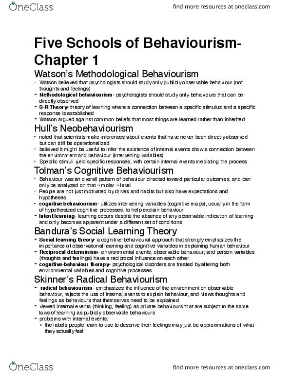 PSYC 3410 Chapter Notes - Chapter 1: Social Learning Theory, Radical Behaviorism, Observational Learning thumbnail