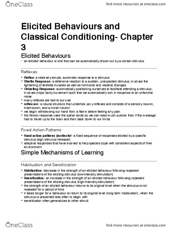 PSYC 3410 Chapter Notes - Chapter 3: Dishabituation, Homeostasis, Classical Conditioning thumbnail