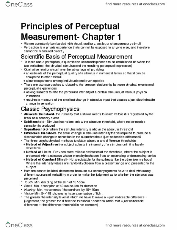 PSYC 2220 Chapter Notes - Chapter 1: Absolute Threshold, Chemoreceptor, Psychophysics thumbnail