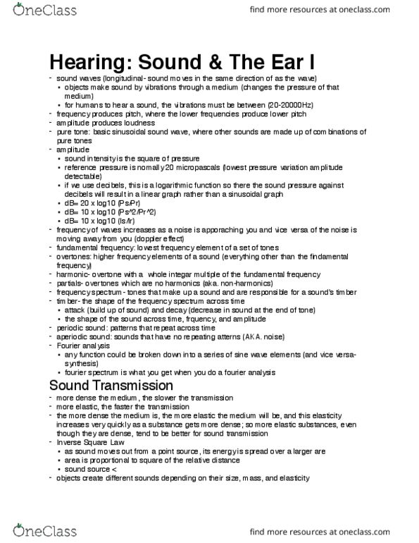 PSYC 2220 Lecture Notes - Lecture 5: Timpani, Thalamus, Hair Cell thumbnail