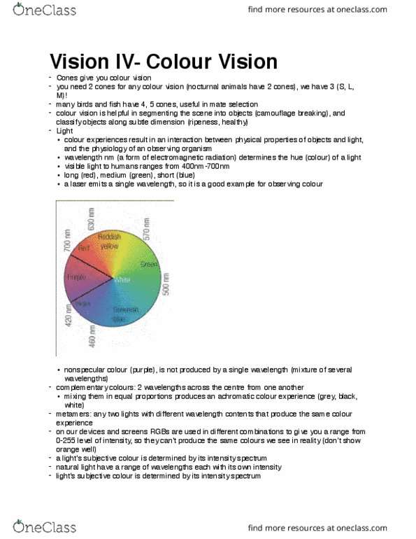 PSYC 2220 Lecture Notes - Lecture 4: Component Video, Color Vision, Dichromacy thumbnail