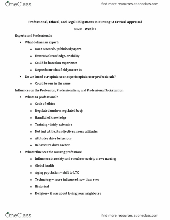 Nursing 4320A/B Lecture Notes - Lecture 1: Nonunion, Neurology, Dementia thumbnail