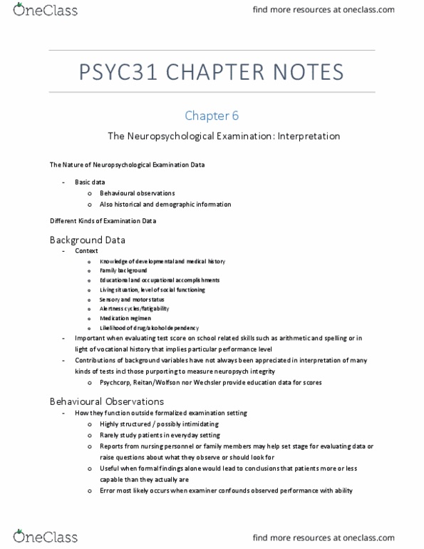 PSYC31H3 Chapter Notes - Chapter 6: Neuropsychology, Emo, Normal Distribution thumbnail